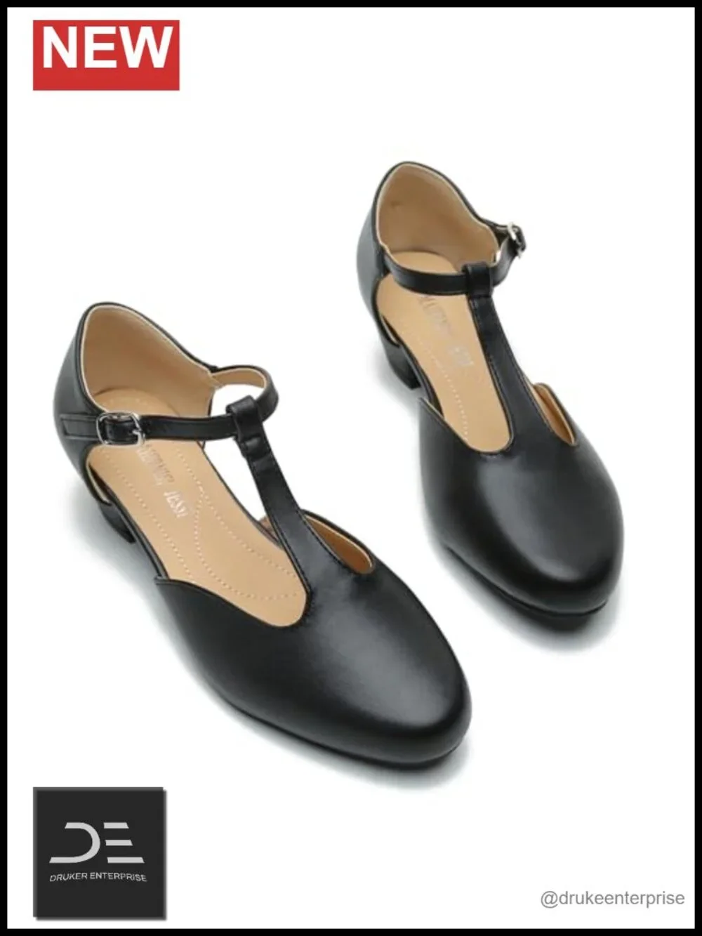 T-Strap Mary Jane Pumps with Low Block Heel, Closed Toe, Buckle Ankle Strap